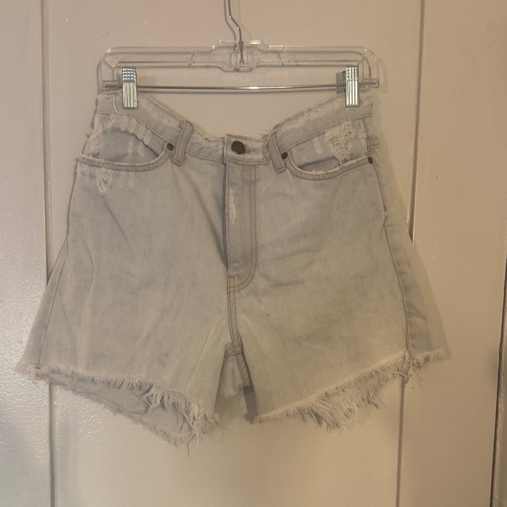 THE GREAT. White Washed Denim cut off Shorts
